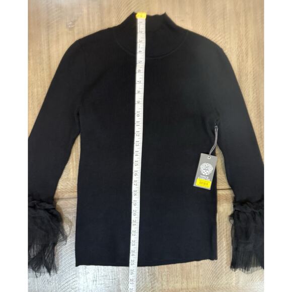 NWT Vince Camuto Black High Mock Neck Ruffle Sleeve Blouse Top Size Medium NEW - Picture 11 of 14